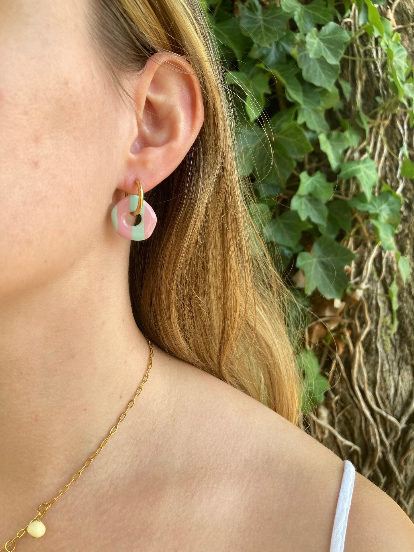Pampilles mini Kira rayées rose/vert menthe