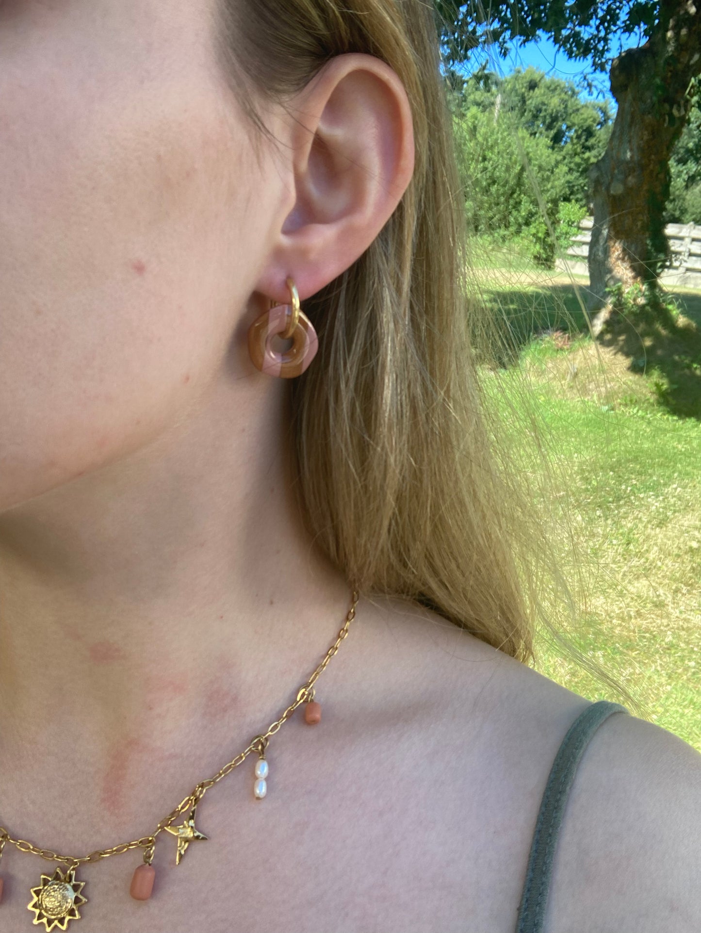 Pampilles mini Kira rayées rose et bronze