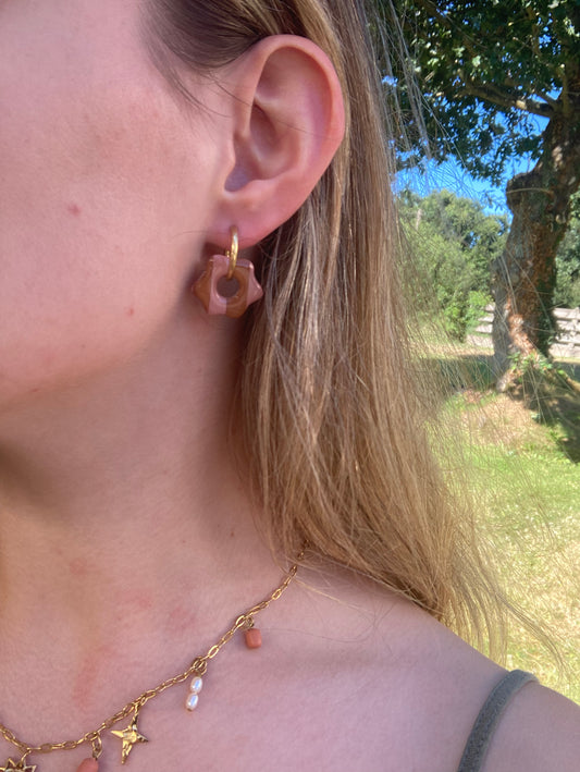 Pampilles Louna rayées rose et bronze
