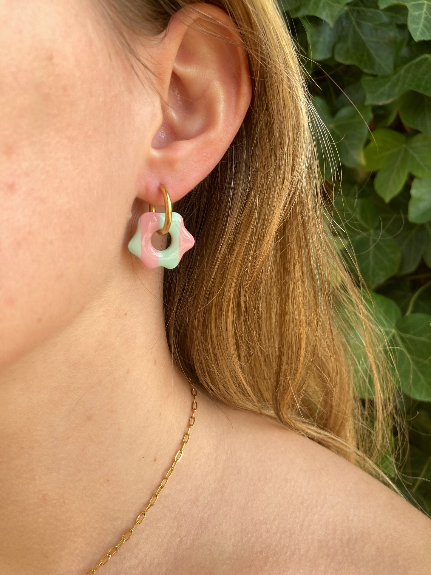 Pampilles Louna rayées rose/vert menthe