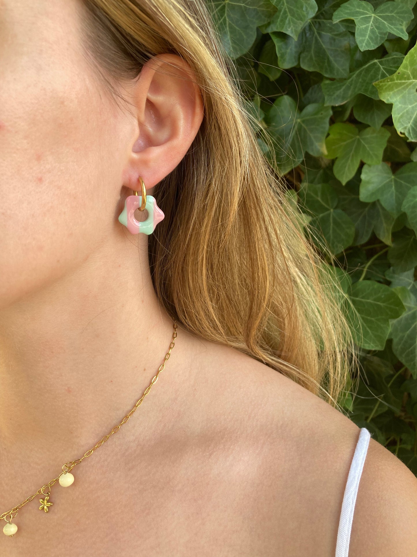 Pampilles Louna rayées rose/vert menthe
